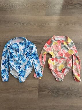 2 Long-Sleeve Floral Rashguards - Blue & Coral Multicolor